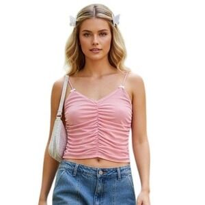 Y2k Vintage Chocolate U.S.A Women's size Large Coquette Dainty Ruched Mesh Cami